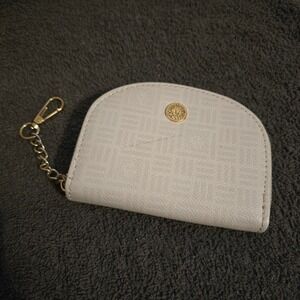 Anne Klein Wallet Coin Purse Womens OS Gray Faux Leather Keychain Zip Around